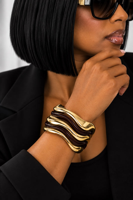 Chocolate & Gold  Wave Bangle Set
