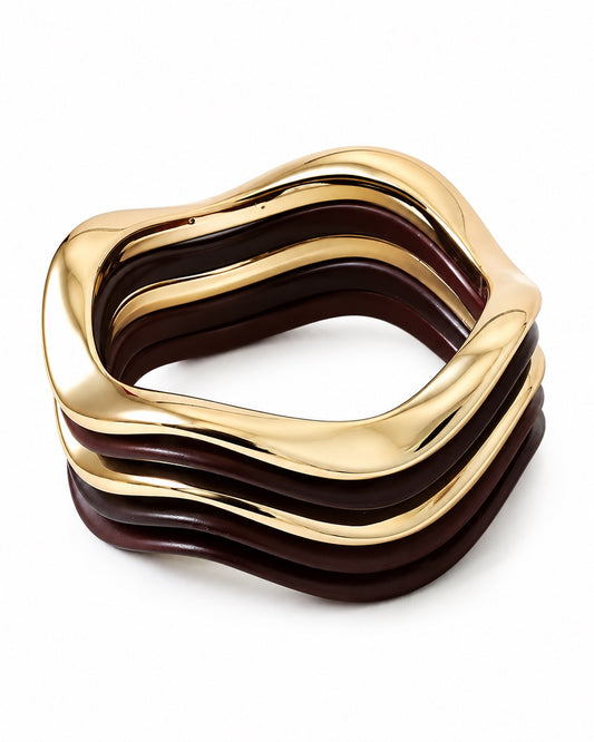 Chocolate & Gold  Wave Bangle Set