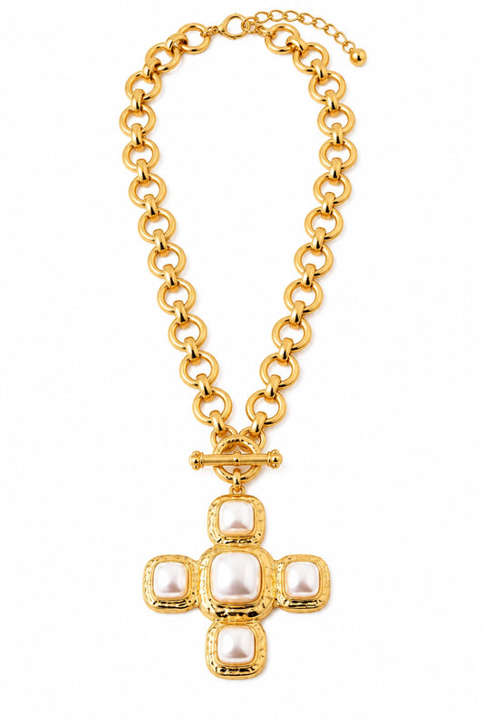 Vintage Pearl Cross Necklace