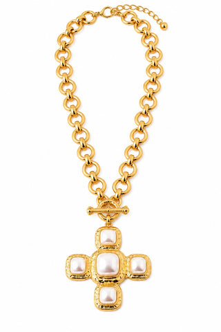 Vintage Pearl Cross Necklace