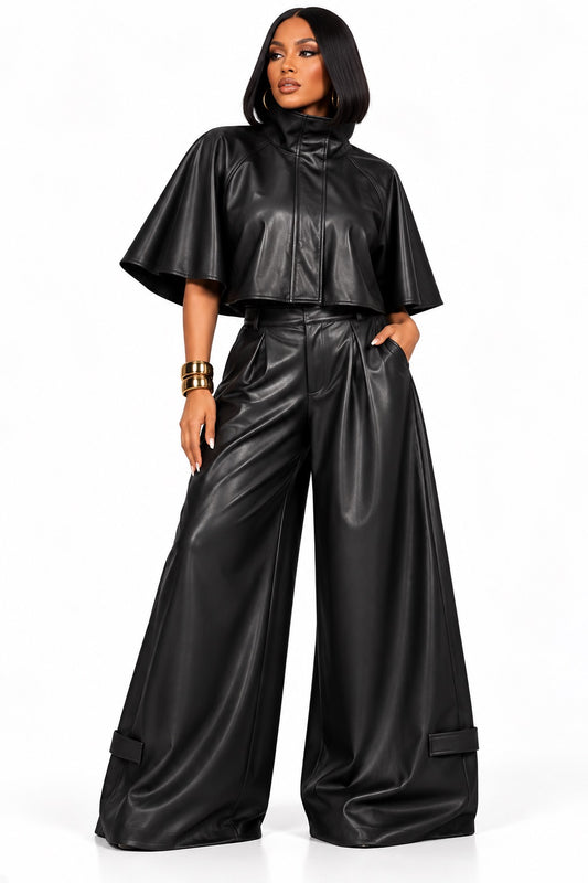 A La Faux Leather Cape