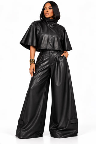 A La Faux Leather Cape