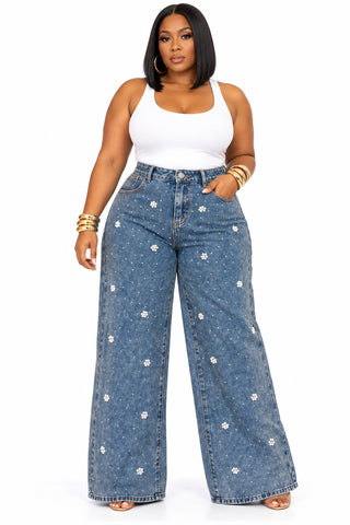 Pearls & Denim Wide Leg Jeans | Curvy Fashun