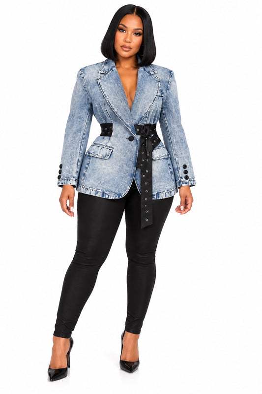 Cinched in Denim Blazer