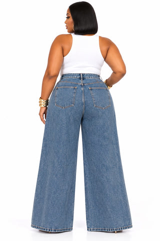 Pearls & Denim Wide Leg Jeans | Curvy Fashun